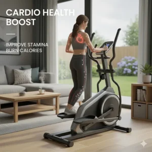 A person using an affordable magnetic cross trainer to perform a low-impact cardiovascular workout.