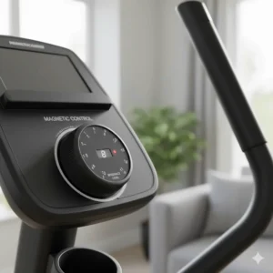 Illustration of adjustable magnetic resistance settings on a home elliptical machine.