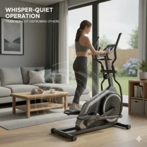 A quiet magnetic elliptical machine suitable for home use in a British semi-detached house.