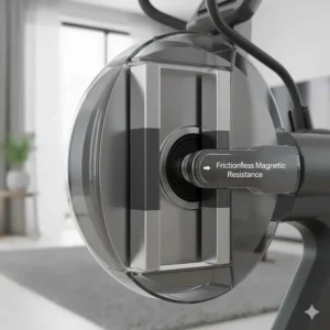 Close-up diagram of a frictionless magnetic resistance flywheel for silent operation in a flat.