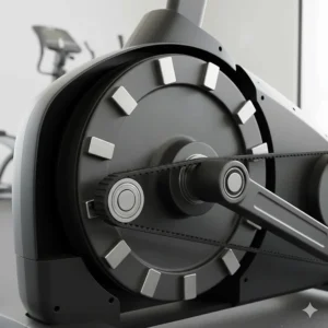 Internal view of a heavy-duty flywheel providing a smooth, low-impact workout for larger users.