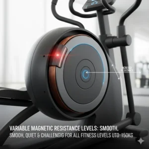 Diagram showing the variable magnetic resistance levels available on a high-capacity home cross trainer.