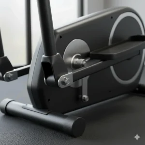 Close-up of a reinforced steel frame on a cross trainer designed to support users up to 150kg safely.