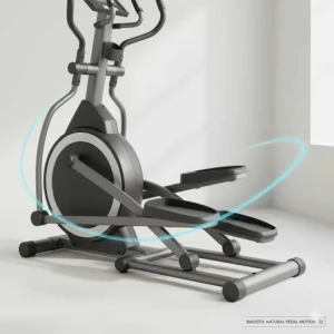 Illustration of the smooth, fluid pedal path of a high-quality rear drive cross trainer.