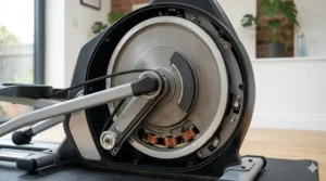 Close-up of a 10kg magnetic flywheel providing smooth resistance on a budget-friendly cross trainer.