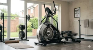 Close-up of the heavy 18kg magnetic flywheel designed to provide a smooth, fluid motion during intense cardio workouts.