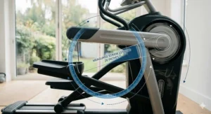 Close-up illustration showing the 20 inch stride length measurement on a cross trainer for optimal leg extension and smooth movement.