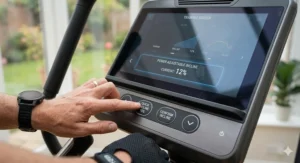 Digital console showing one-touch buttons for power adjustable incline settings.