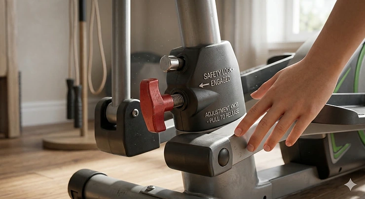 A 12-year-old boy using a compact elliptical trainer safely in a home gym setting. elliptical trainer suitable for 12 year old