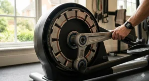 Detailed illustration of the silent magnetic resistance system used in high-end commercial cross trainers.