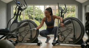 A photorealistic illustration capturing a user with a glove comparing the maintenance access of the two internal mechanisms, pointing to a grease port and the drive belt.