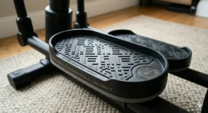 Large, anti-slip cushioned footplates on a cross trainer to provide a low-impact workout experience.