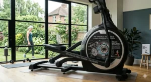 Detailed view of the ergonomic multi-grip handlebars providing upper body support and stability.