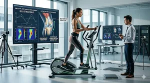 A 3D anatomical diagram highlighting the glutes, core, and inner and outer thighs targeted by a lateral trainer for weight loss and toning.