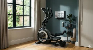 A person recovering from an injury using a cross trainer with a smooth, fluid motion for rehabilitation.