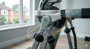 Graphic demonstrating adjustable stride length on a variable path elliptical.