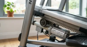 Close-up view showing the adjustable incline mechanism on the cross trainer frame.