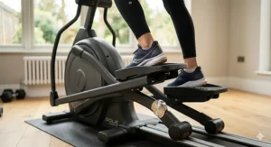 Close-up of an adjustable stride length feature on a premium elliptical, highlighting suitability for different joint needs.