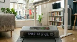 A senior individual enjoying a light cardio workout on a treadmill for walking to improve mobility.