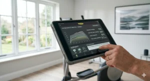 A side profile view showing the compact, space-saving frame of a custom workout cross trainer.