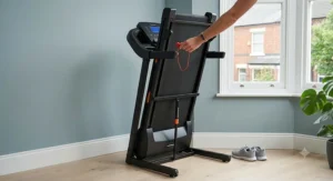 A space-saving folding electric treadmill perfect for small UK apartments.