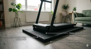 Dimensions chart for a space-saving treadmill suitable for small flats