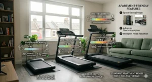 Infographic comparing decibel levels of quiet treadmills for home use