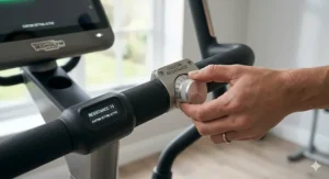 Detail view of the ergonomic, sweat-resistant handles on a custom workout cross trainer.