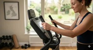 Detailed view of ergonomic handles that encourage good posture, reducing strain during knee rehabilitation workouts.