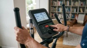A person performing a full-body cardio workout on a home cross trainer to improve fitness and stamina.