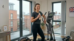 A person smiling after a successful cross trainer session, representing fitness for weight loss.
