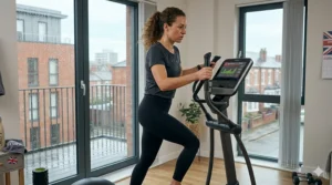 Someone performing a high-intensity interval training session on a cross trainer.