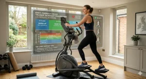 An infographic chart detailing a 20-minute low-impact cross trainer routine tailored for joint health.