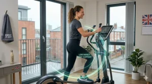 A person enjoying a low-impact cardio workout on a cross trainer for joint health.