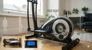 Cross-section view of a high-tensile steel frame on a compact cross trainer ensuring stability.