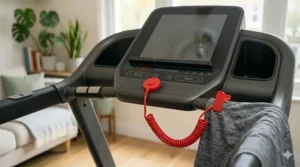 Safety key and emergency stop feature on a high-quality treadmill for home use.