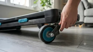Built-in transport wheels on a quiet treadmill for easy storage in flats.