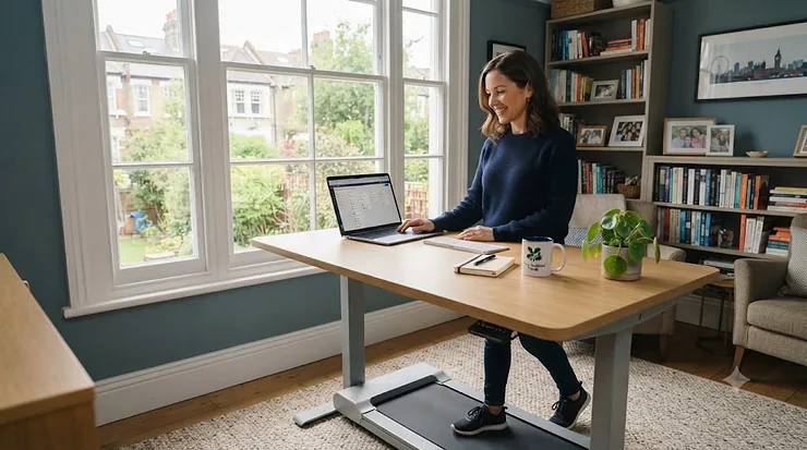Person using the best walking pad under a desk in a home office set-up best walking pad