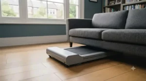 Slim walking pad folded and stored easily under a sofa