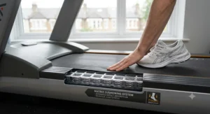 Illustration of the shock-absorbing cushioning system on the treadmill deck.