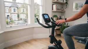 A close-up view of the manual resistance dial on a home exercise bike, showing adjustable intensity levels.