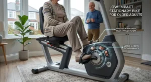 A low-impact stationary bike suitable for older adults improving their mobility at home.