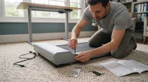 Easy assembly of a new walking pad in a living room space