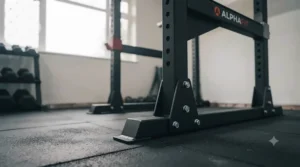 Durable powder-coated steel upright frame of a premium half rack for a home gym built for heavy strength training