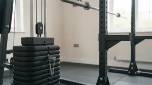 Fitness enthusiast performing a bench press inside a power rack, contrasted with someone using a multi-gym cable station.