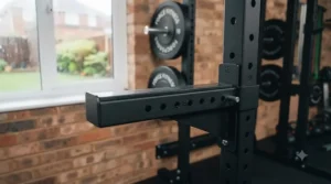 Secure installation of a wall-mounted power rack onto a solid brick wall typical of British residential properties.