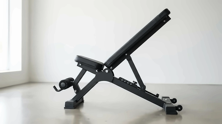Showing the decline angle on an adjustable weight bench for home gym core workouts.