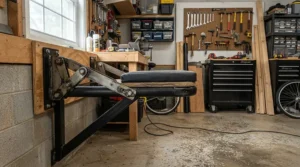 A multi-position adjustable weight bench for home gym workouts showing different angle settings.