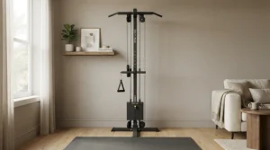Space-saving cable machine under £500 fitted in a small apartment living space