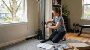 A compact cable machine under £500 installed in a spare room home gym